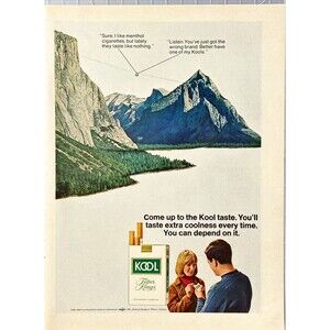 Kool Filter Kings Cigarettes "Come to Kool Taste: Mountains" Playboy Print Ad